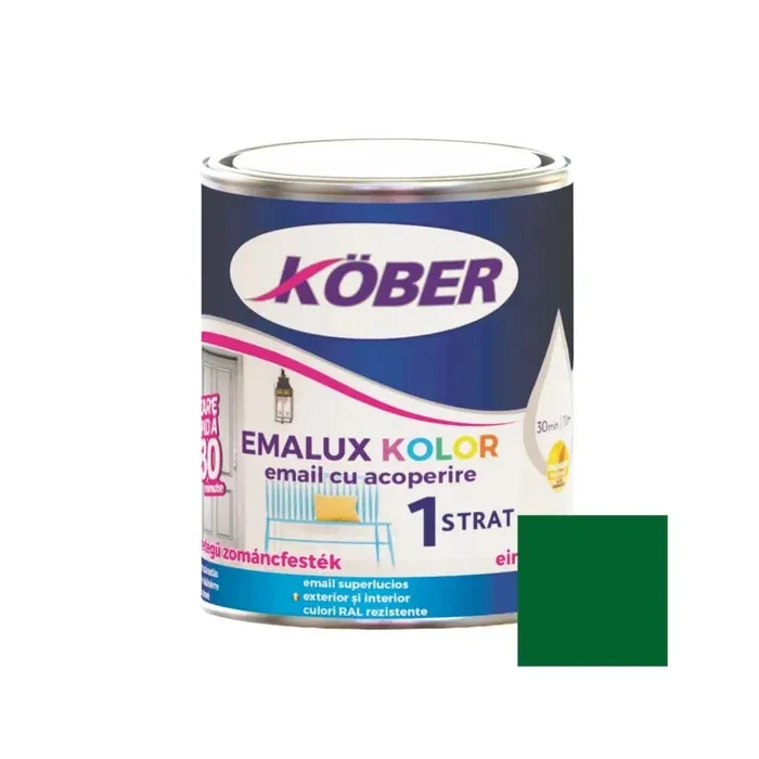 Vopsea alchidica pentru lemn / metal, Kober Emalux Kolor, interior / exterior, verde, 0.75 L
