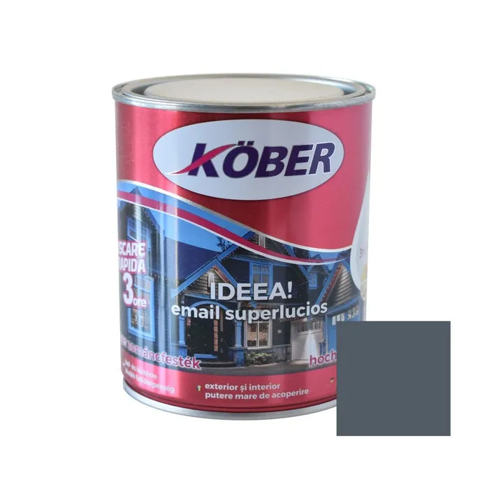 Vopsea alchidica pentru lemn / metal, Kober Ideea, interior / exterior, gri metal, 0.75 L