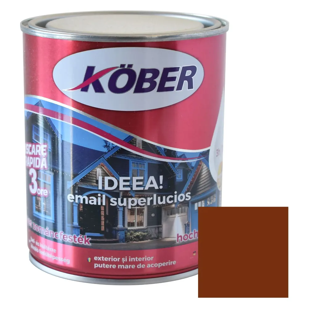 Vopsea alchidica pentru lemn / metal, Kober Ideea, interior / exterior, maro / brun orange RAL 8023, 0.75 L