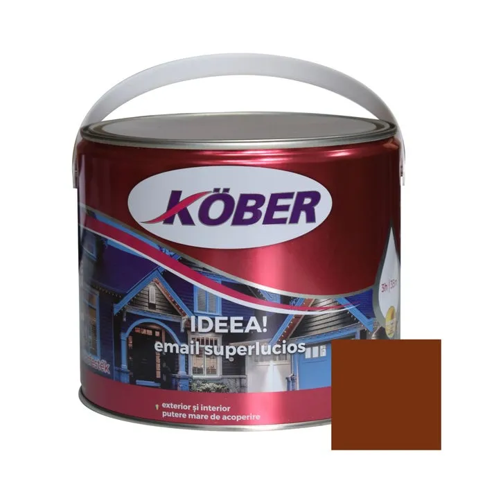 Vopsea alchidica pentru lemn / metal, Kober Ideea, interior / exterior, maro / brun orange RAL 8023, 2.5 L