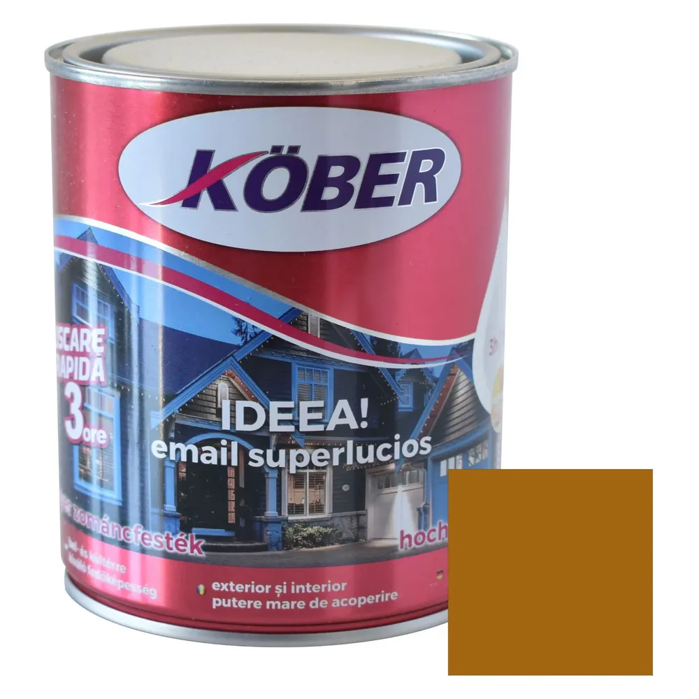 Vopsea alchidica pentru lemn / metal, Kober Ideea, interior / exterior, ocru luminos, 0.75 L