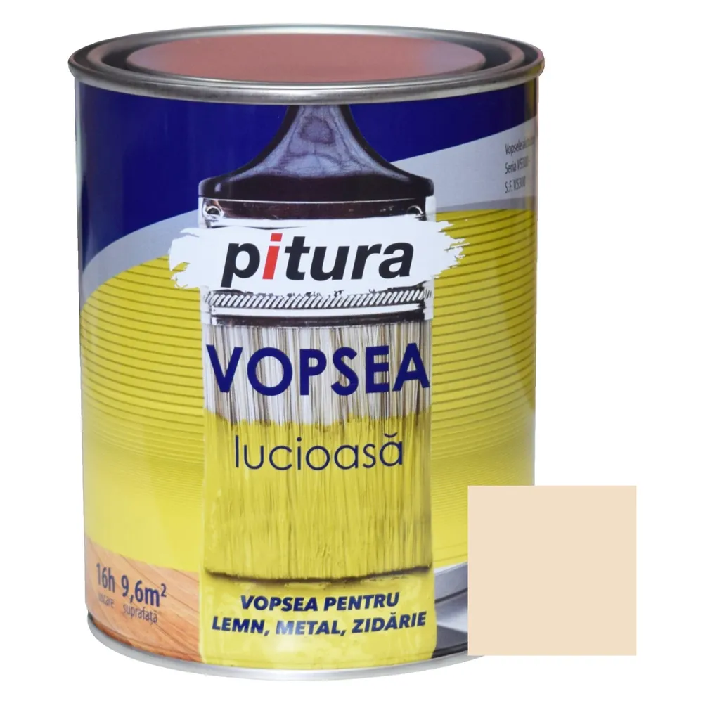 Vopsea alchidica pentru lemn / metal, lucioasa, Pitura, interior / exterior, crem perla, 0.6 L