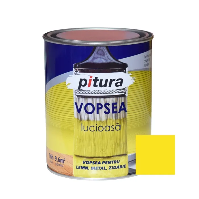 Vopsea alchidica pentru lemn / metal, lucioasa, Pitura, interior / exterior, galben sulf V53440, 0.6 L