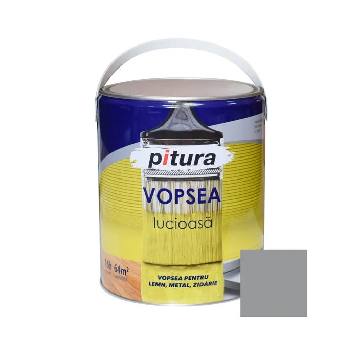 Vopsea alchidica pentru lemn / metal, lucioasa, Pitura, interior / exterior, gri metal, 4 L