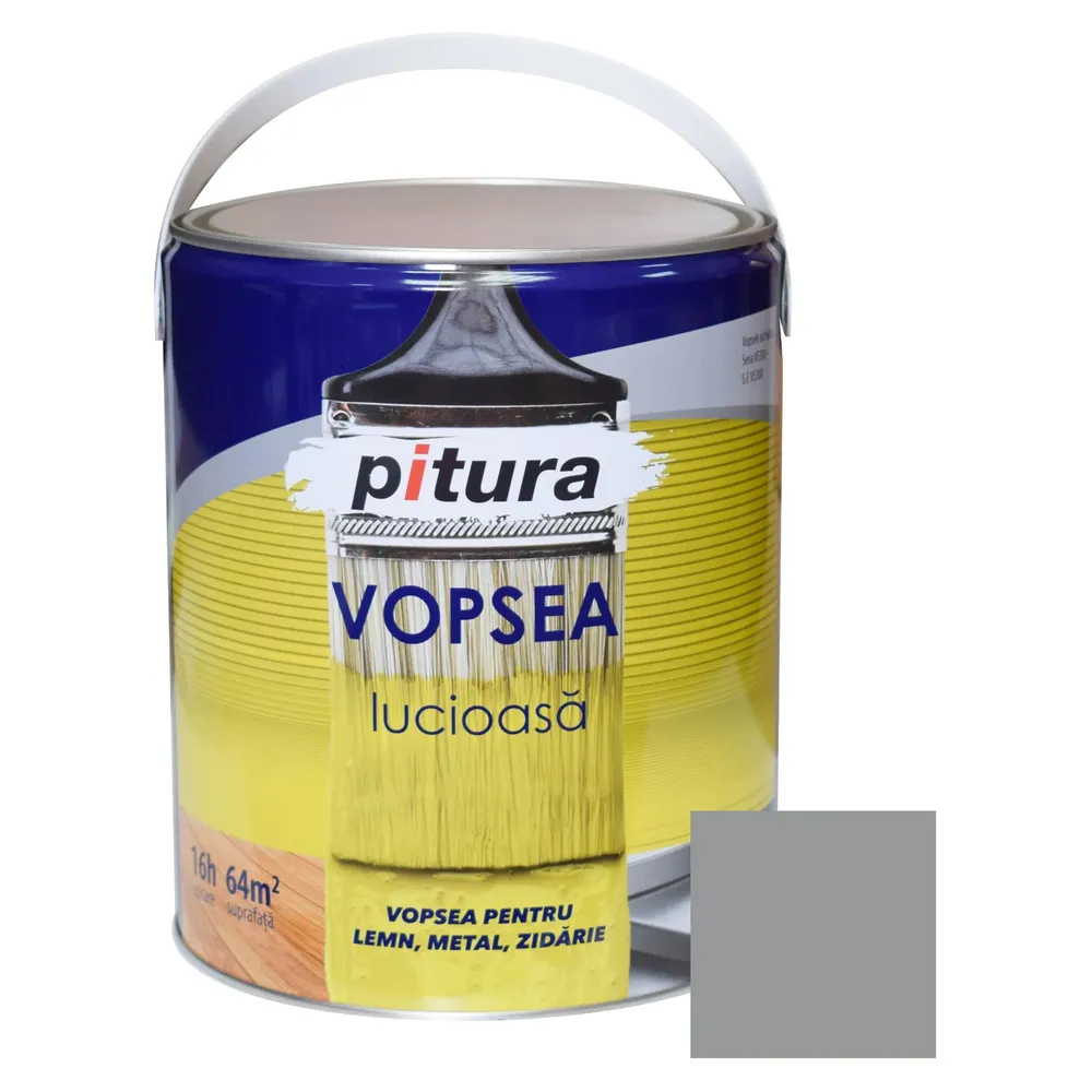 Vopsea alchidica pentru lemn / metal, lucioasa, Pitura, interior / exterior, gri metal, 4 L