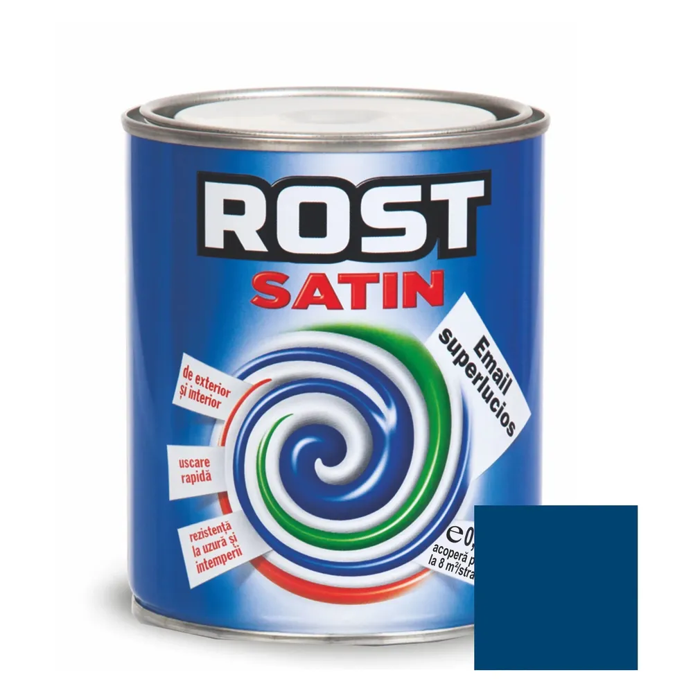 Vopsea alchidica pentru lemn / metal, Rost Satin, interior / exterior, albastru, 0.6 L
