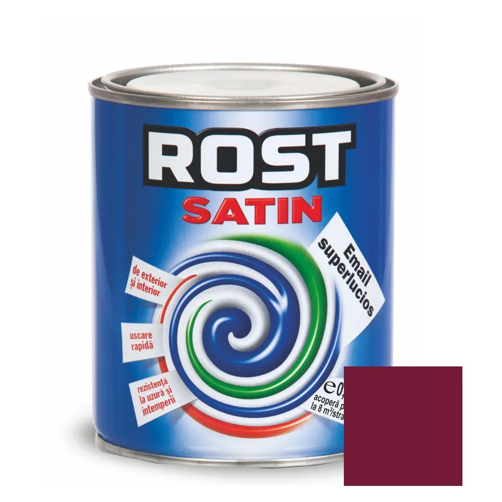 Vopsea alchidica pentru lemn / metal, Rost Satin, interior / exterior, grena, 0.6 L