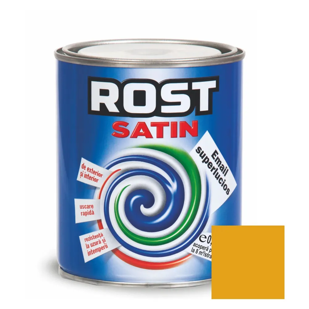 Vopsea alchidica pentru lemn / metal, Rost Satin, interior / exterior, ocru, 0.6 L