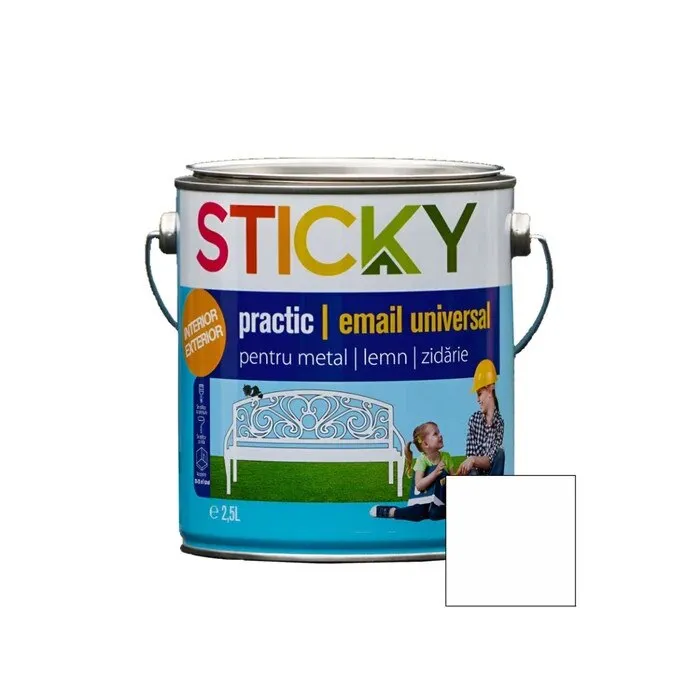 Vopsea alchidica pentru lemn / metal, Sticky Practic, interior / exterior, alb, 2.5 L