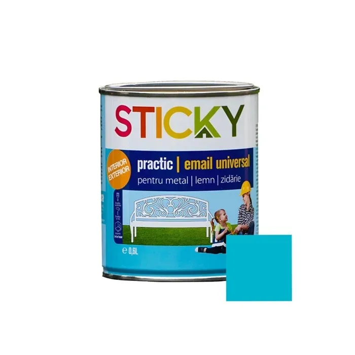 Vopsea alchidica pentru lemn / metal, Sticky Practic, interior / exterior, bleu, 0.6 L