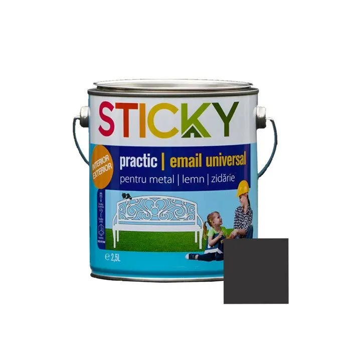 Vopsea alchidica pentru lemn / metal, Sticky Practic, interior / exterior, negru, 2.5 L