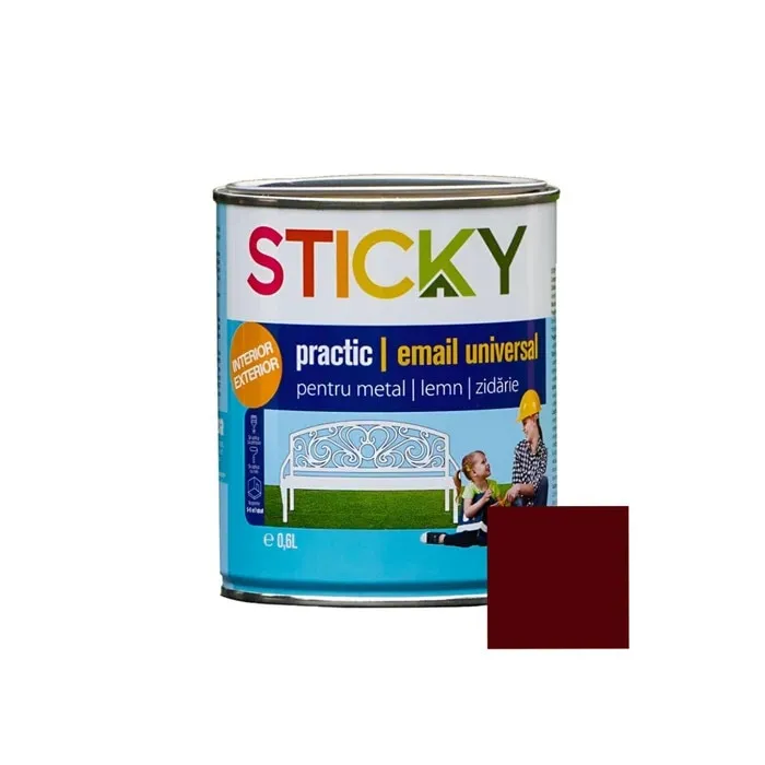 Vopsea alchidica pentru lemn / metal, Sticky Practic, interior / exterior, rosu oxid, 0.6 L