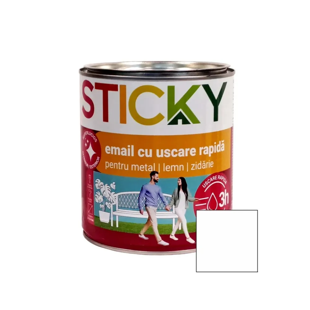 Vopsea alchidica pentru lemn / metal, Sticky uscare rapida, interior / exterior, alb, 2.5 L