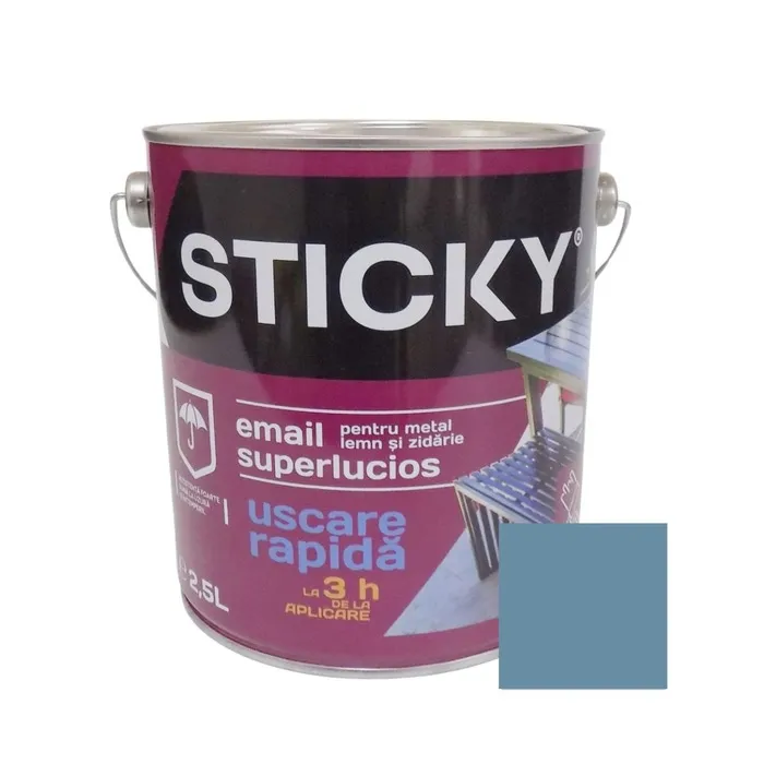 Vopsea alchidica pentru lemn / metal, Sticky uscare rapida, interior / exterior, gri metal, 2.5 L