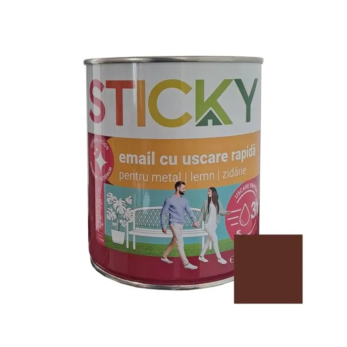 Vopsea alchidica pentru lemn / metal, Sticky uscare rapida, interior / exterior, maro roscat, 0.75 L