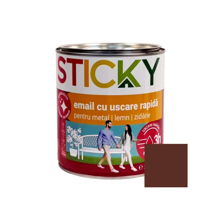 Vopsea alchidica pentru lemn / metal, Sticky uscare rapida, interior / exterior, maro roscat, 2.5 L