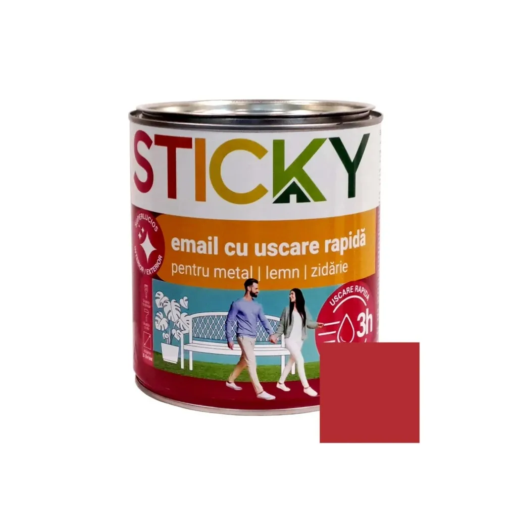 Vopsea alchidica pentru lemn / metal, Sticky uscare rapida, interior / exterior, rosu, 2.5 L