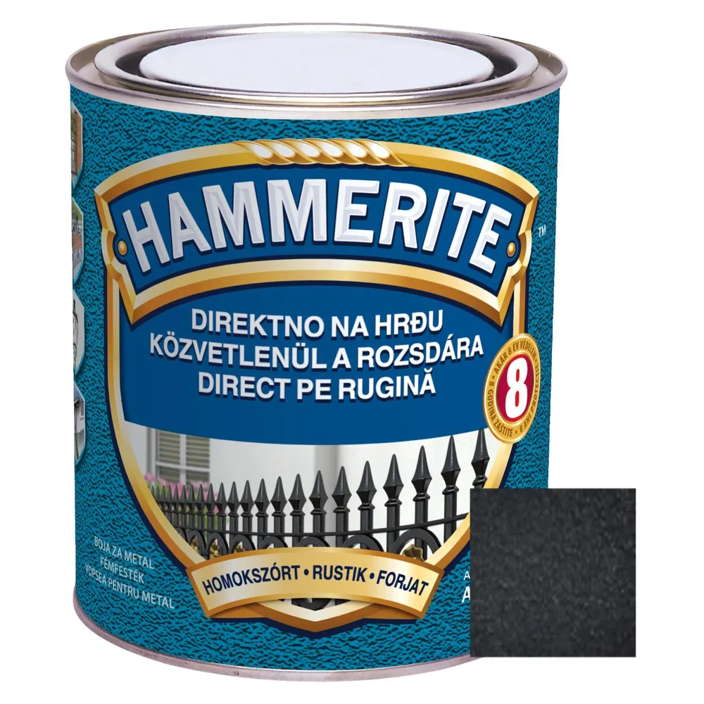 Vopsea alchidica pentru metal Hammerite - efect fier forjat, interior / exterior, negru, 0.75 L