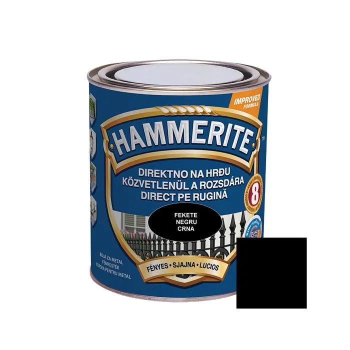 Vopsea alchidica pentru metal Hammerite - efect lucios, interior / exterior, negru, 2.5 L