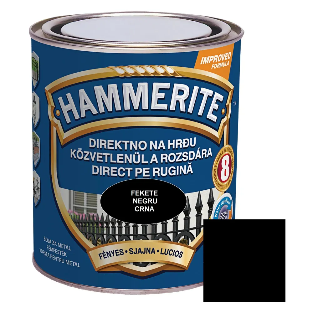 Vopsea alchidica pentru metal Hammerite - efect lucios, interior / exterior, negru, 2.5 L