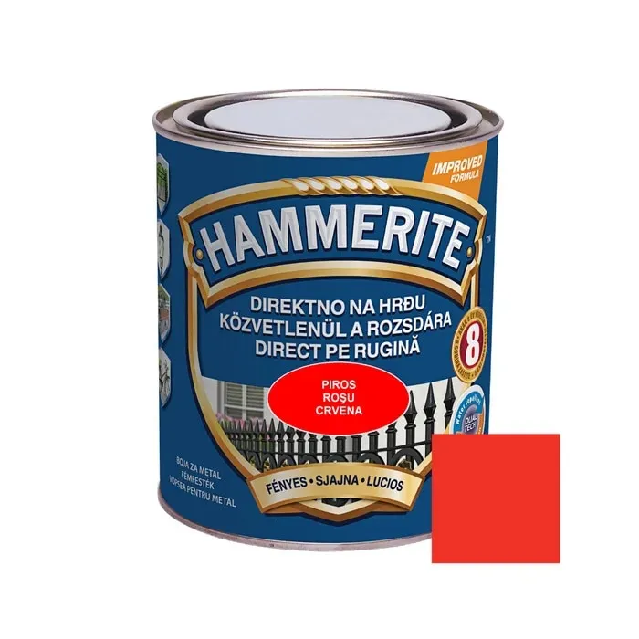 Vopsea alchidica pentru metal Hammerite - efect lucios, interior / exterior, rosu, 2.5 L
