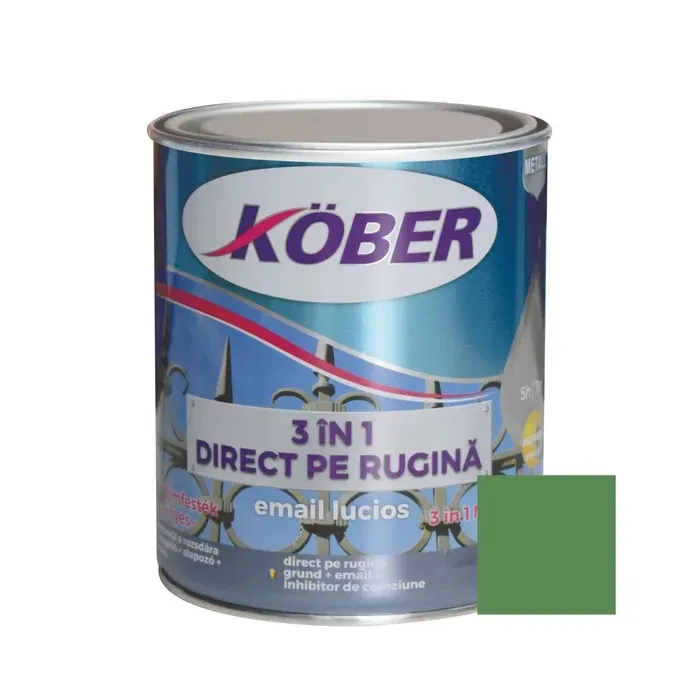 Vopsea alchidica pentru metal Kober 3 in 1 direct pe rugina, interior / exterior, verde reseda, 0.75 L