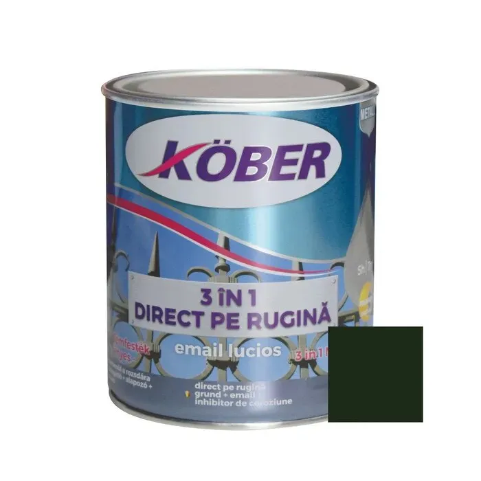 Vopsea alchidica pentru metal Kober 3 in 1 direct pe rugina, interior / exterior, verde crom, 0.75 L