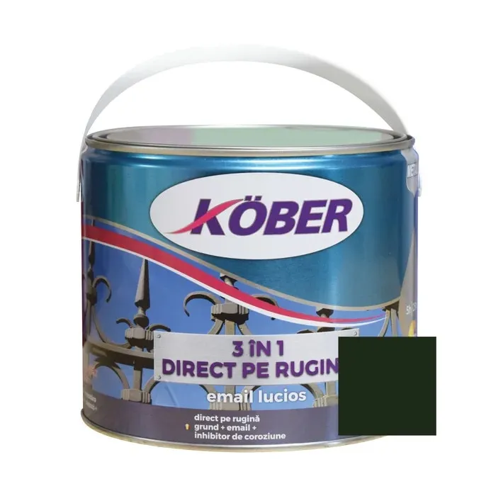Vopsea alchidica pentru metal Kober 3 in 1 direct pe rugina, interior / exterior, verde crom, 2.5 L