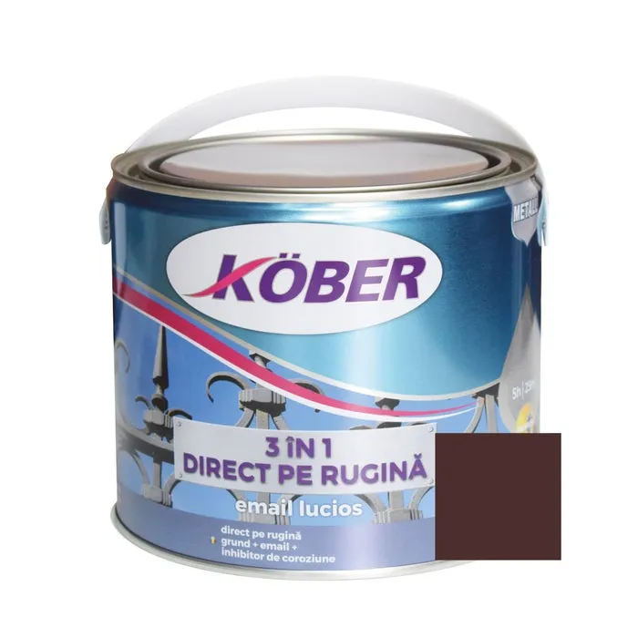 Vopsea alchidica pentru metal Kober 3 in 1, interior / exterior, brun, 2.5 L