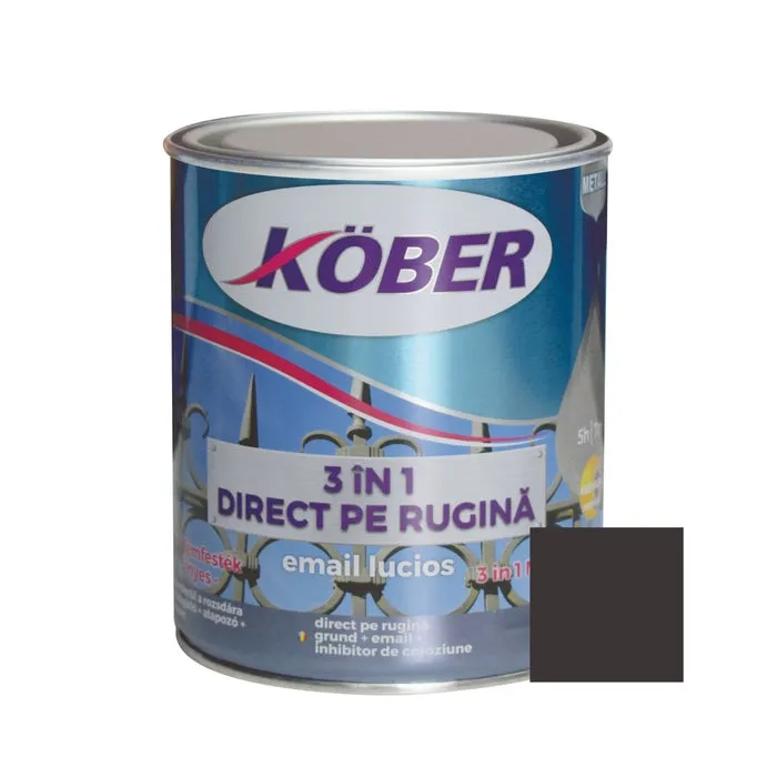 Vopsea alchidica pentru metal Kober 3 in 1, interior / exterior, gri grafit, 0.75 L