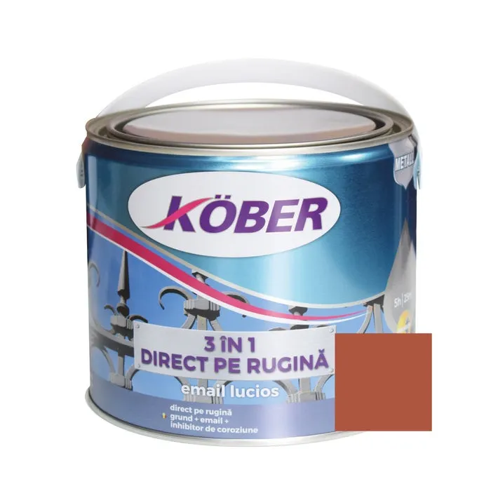 Vopsea alchidica pentru metal Kober 3 in 1, interior / exterior, maro, 2.5 L