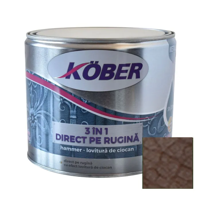 Vopsea alchidica pentru metal Kober Hammer, efect lovitura de ciocan, interior / exterior, brun E81785, 2.5 L