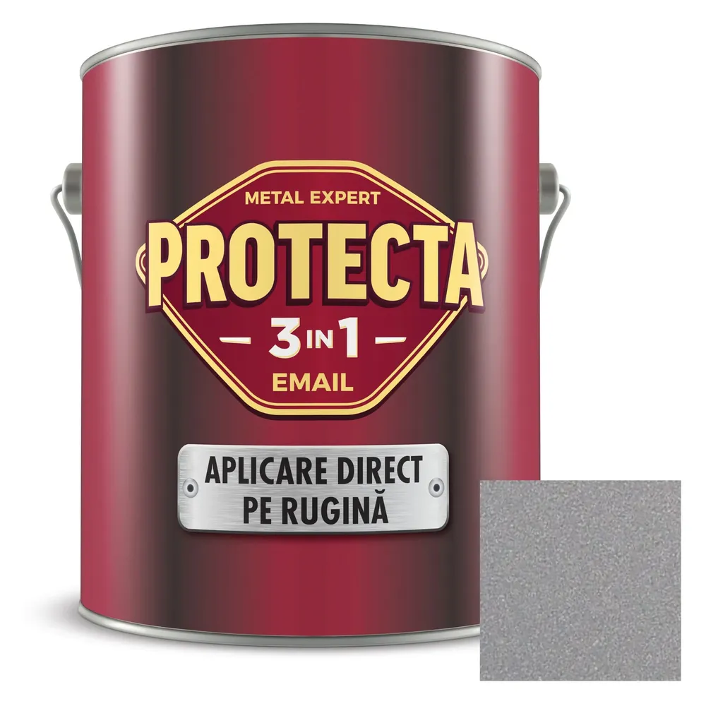 Vopsea alchidica pentru metal, Protecta 3 in 1 direct pe rugina, interior / exterior, argintiu, 2.5 L