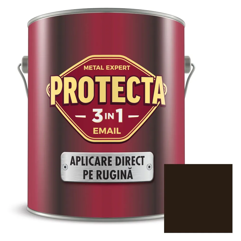 Vopsea alchidica pentru metal, Protecta 3 in 1 direct pe rugina, interior / exterior, maro inchis, 2.5 L