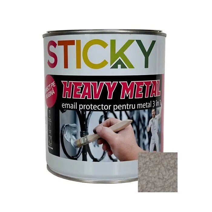 Vopsea alchidica pentru metal Sticky Bronzalchid 3 in 1, lovitura de ciocan, interior / exterior, negru, 2.5 L