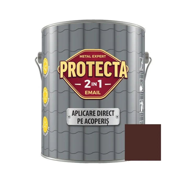 Vopsea alchidica Protecta 2 in 1, aplicare direct pe acoperis, maro ciocolatiu, 4 L