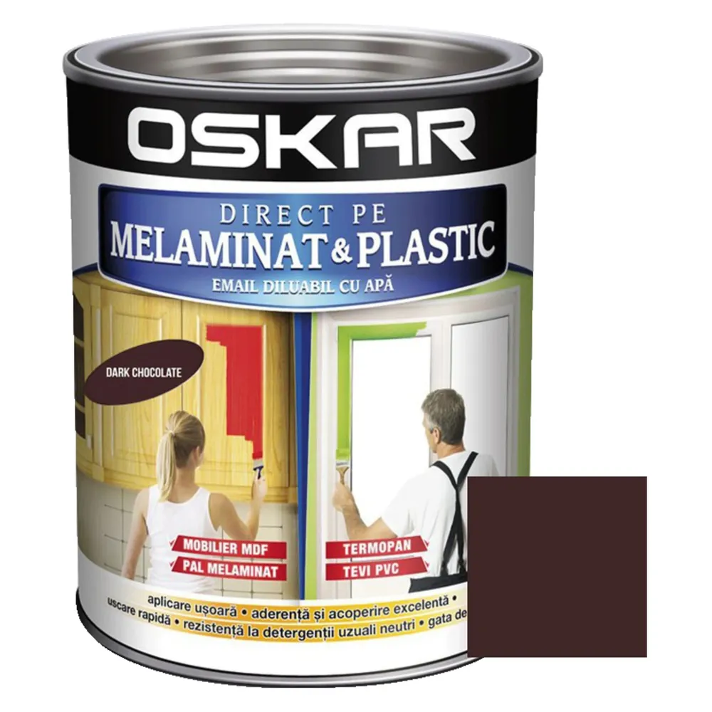 Vopsea Direct pe melaminat si plastic Oskar, interior, maro inchis / dark chocolate, 0.6 L