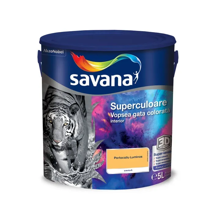 Vopsea gata colorata interior, Savana Superculoare, portocaliu luminos - aventura, 5 L