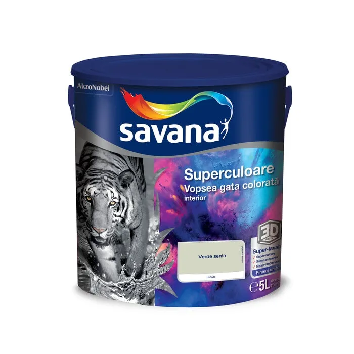 Vopsea gata colorata interior, Savana Superculoare, verde senin - calm, 5 L