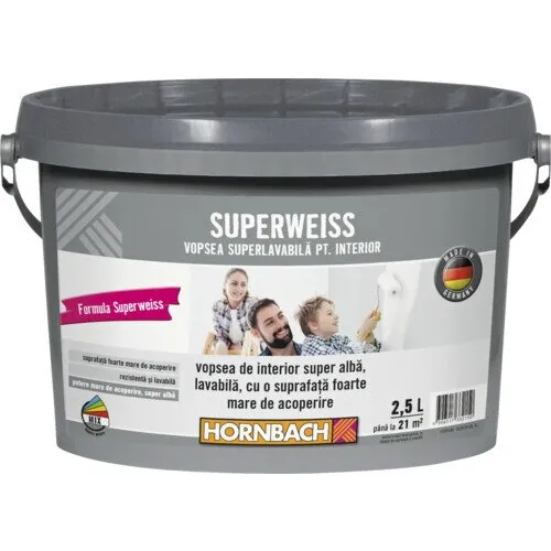 Vopsea lavabila de interior super alba Superweiss 2, 5 l