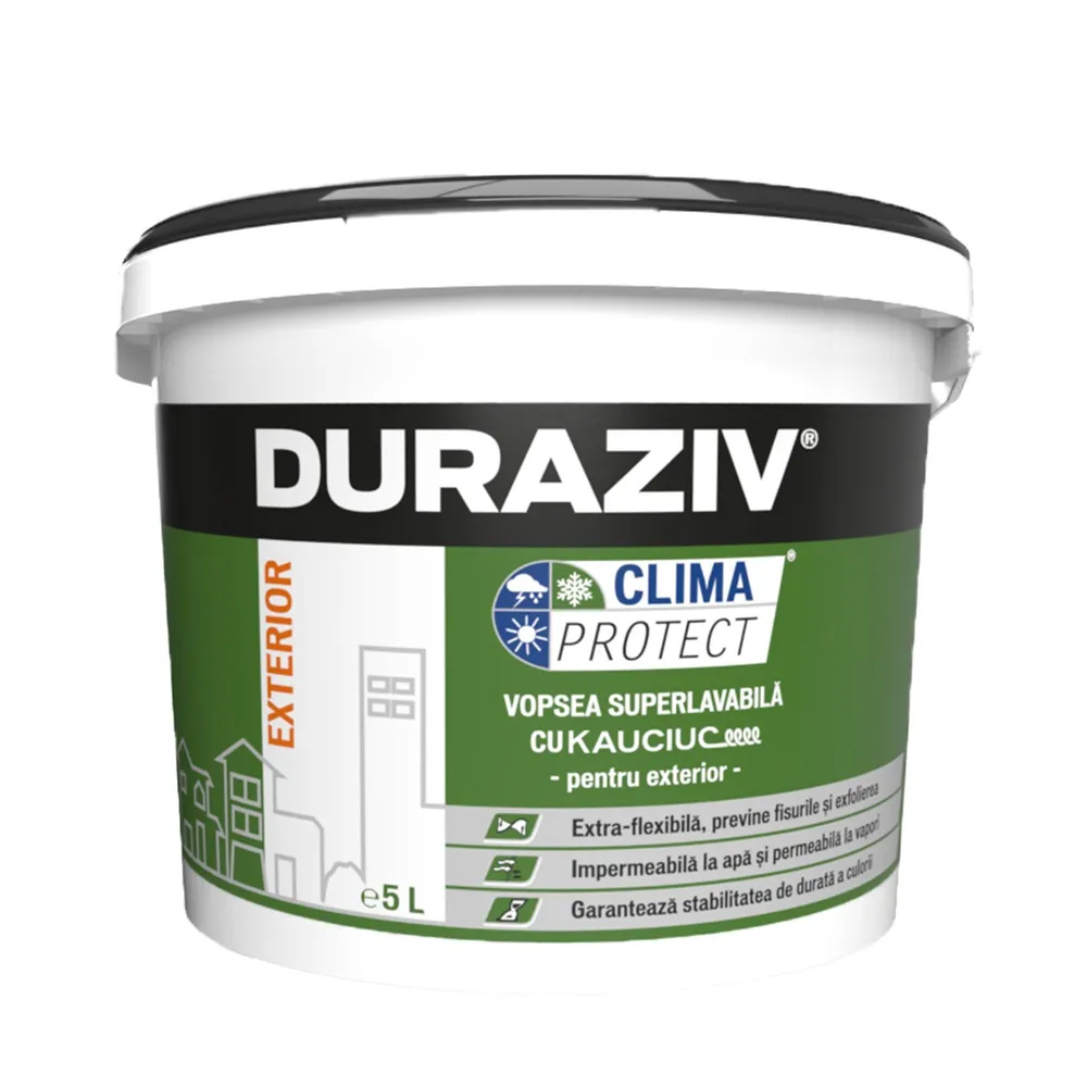 Vopsea lavabila exterior Duraziv Kauciuc, alba, 5 L