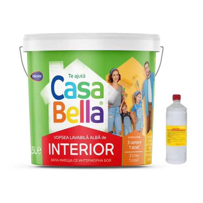 Vopsea lavabila interior, Casabella, alba 8.5 L + amorsa 1 L