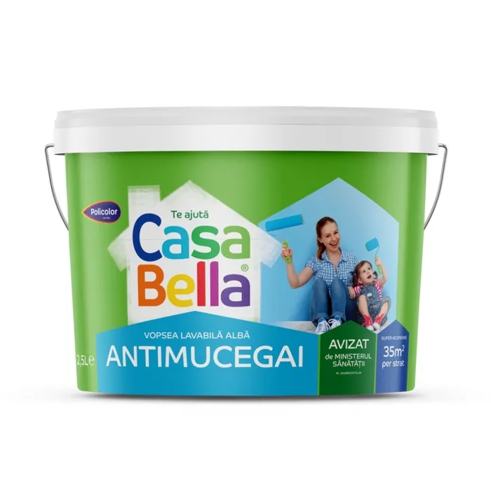 Vopsea lavabila interior, Casabella antimucegai, alba, 2.5 L
