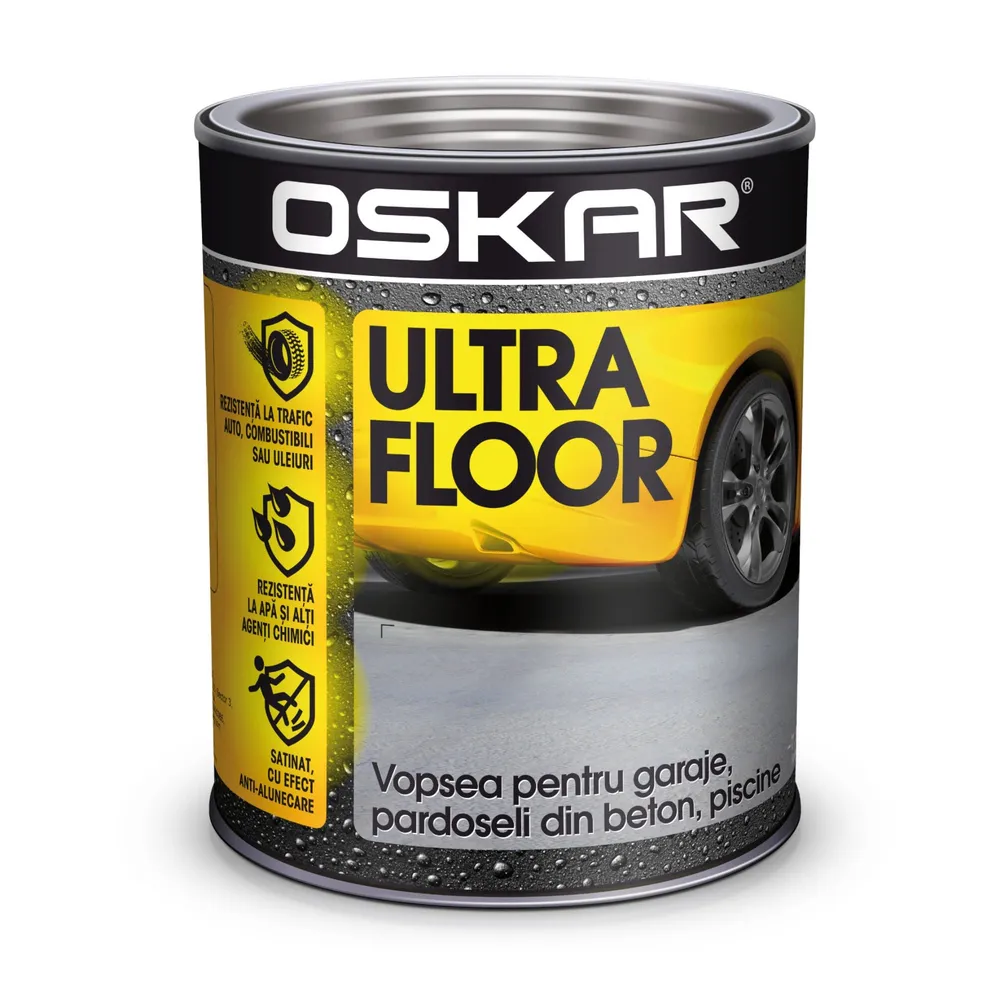 Vopsea pe baza de solvent Oskar Ultra Floor, pentru pardoseli, Carbon grey, aspect satinat, 0.75 L