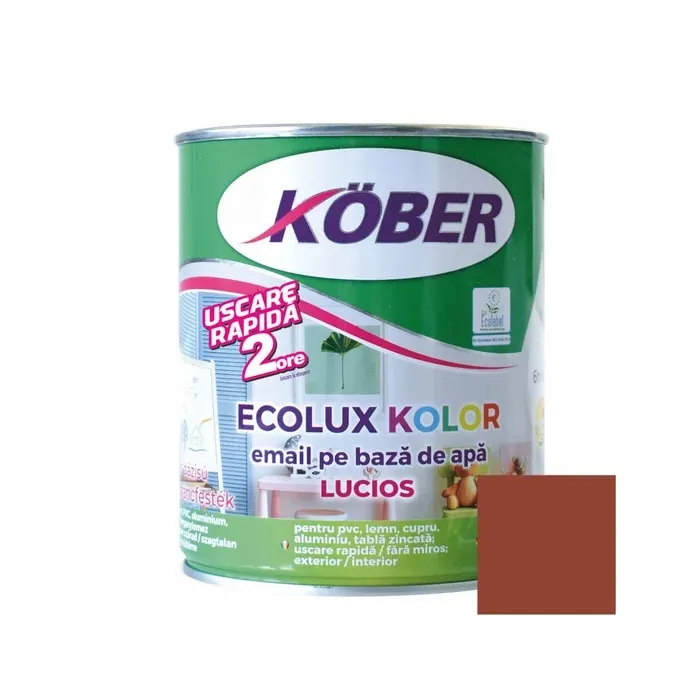 Vopsea pentru lemn / metal, Kober Ecolux Kolor, interior / exterior, pe baza de apa, lucios, maro, 0.6 L