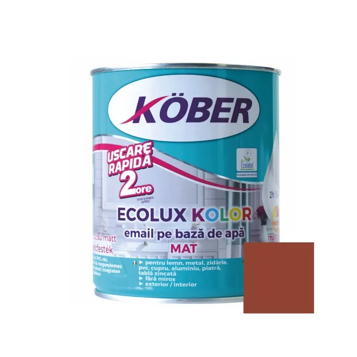 Vopsea pentru lemn / metal, Kober Ecolux Kolor, interior / exterior, pe baza de apa, mat, gri, 0.6 L