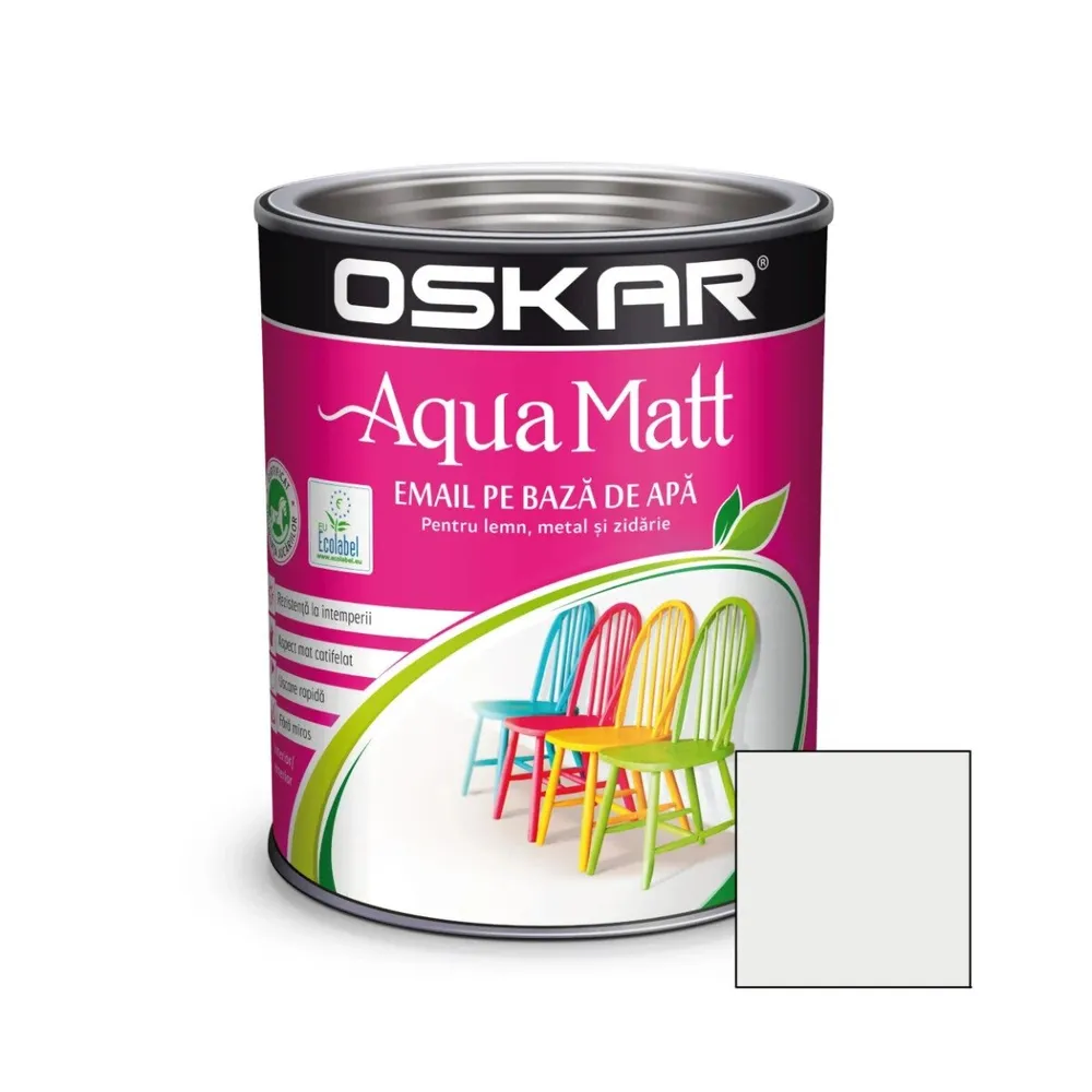 Vopsea pentru lemn / metal, Oskar Aqua Matt, interior / exterior, pe baza de apa, alb murdar nordic, 0.6 L