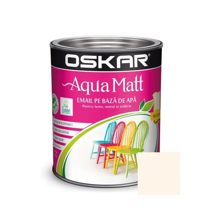 Vopsea pentru lemn / metal, Oskar Aqua Matt, interior / exterior, pe baza de apa, bej calm, 0.6 L