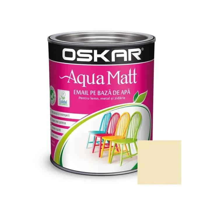 Vopsea pentru lemn / metal, Oskar Aqua Matt, interior / exterior, pe baza de apa, crem elegant, 0.6 L