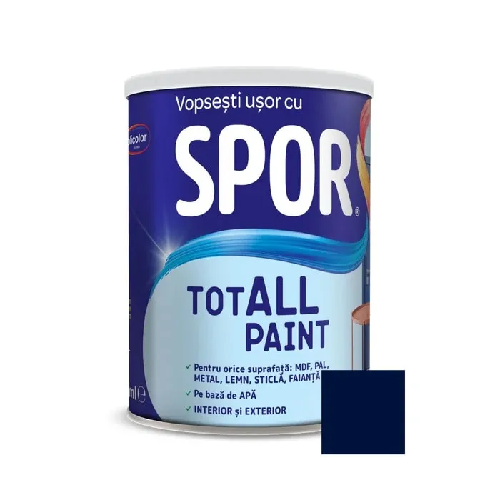 Vopsea pentru lemn / metal / sticla, Spor Totall Paint, pe baza de apa, interior / exterior, anthracite / gri antracit, 0.6 L